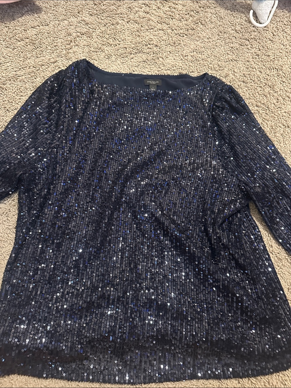 Ann Taylor Navy Blue Sequin Long Sleeve Top
